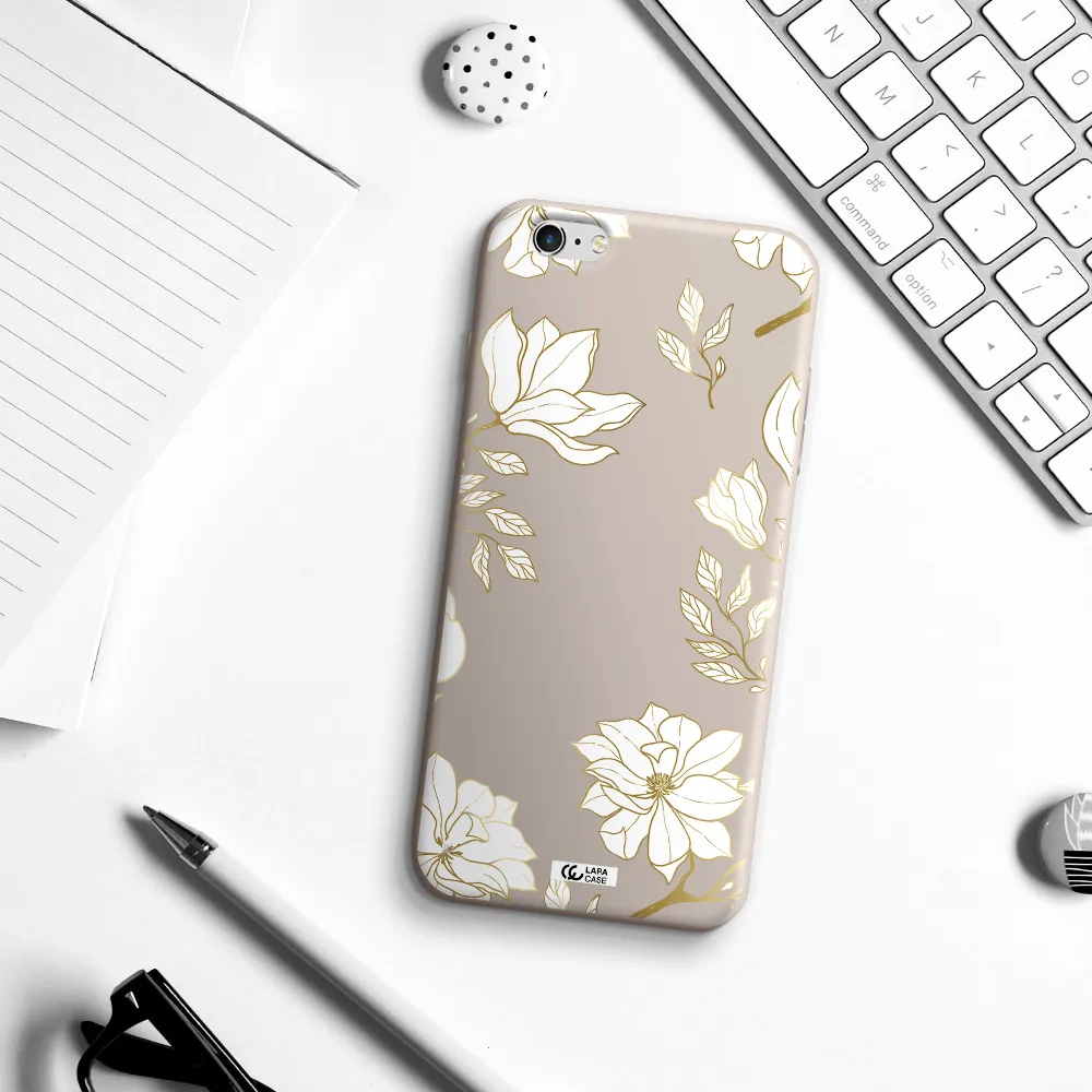 Golden And White Flower Apple iPhone 6 plus Silicone Stone Case