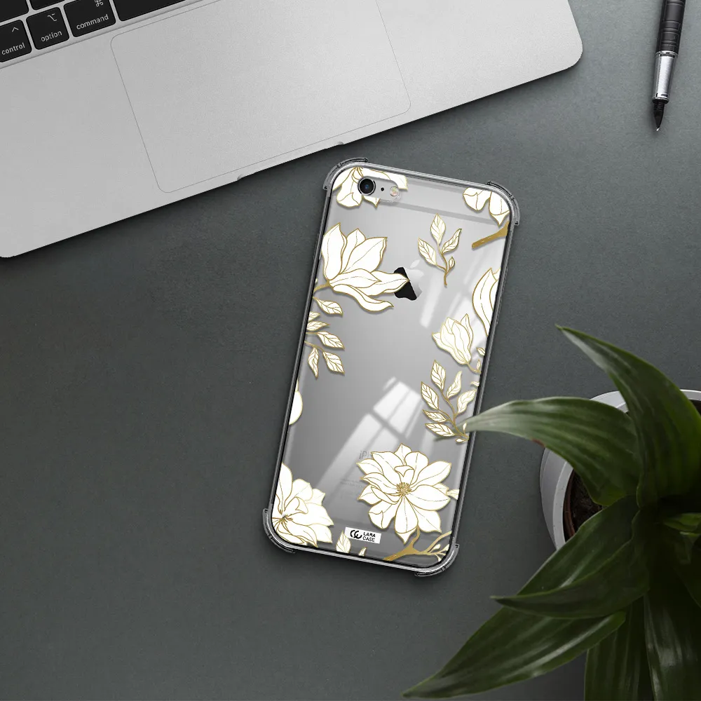 Golden And White Flower Apple iPhone 6 s plus Clear PC Case
