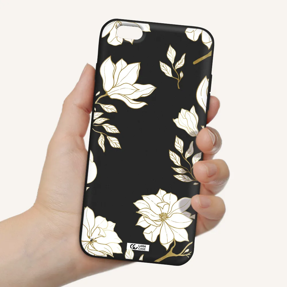 Golden And White Flower Apple iPhone 6 s plus Silicone black Case