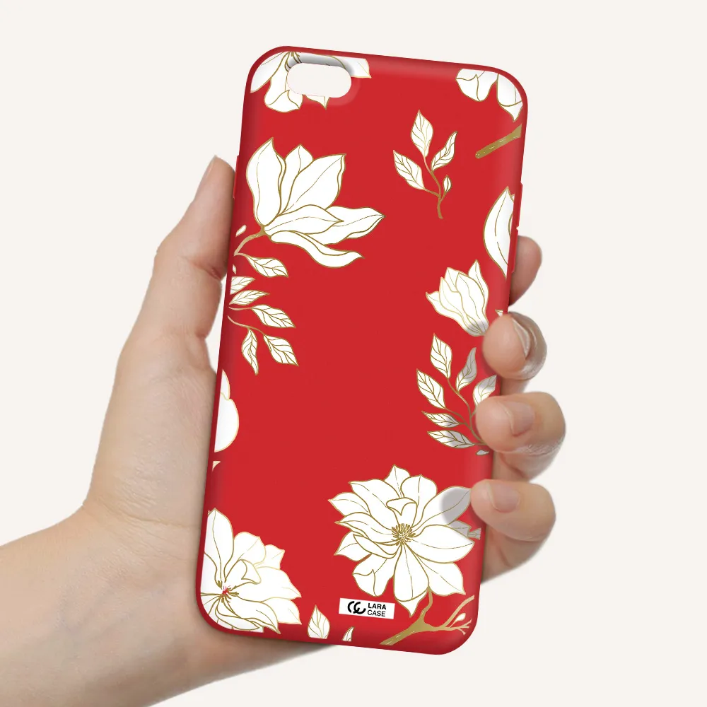Golden And White Flower Apple iPhone 6 s plus Silicone Imperial Red Case