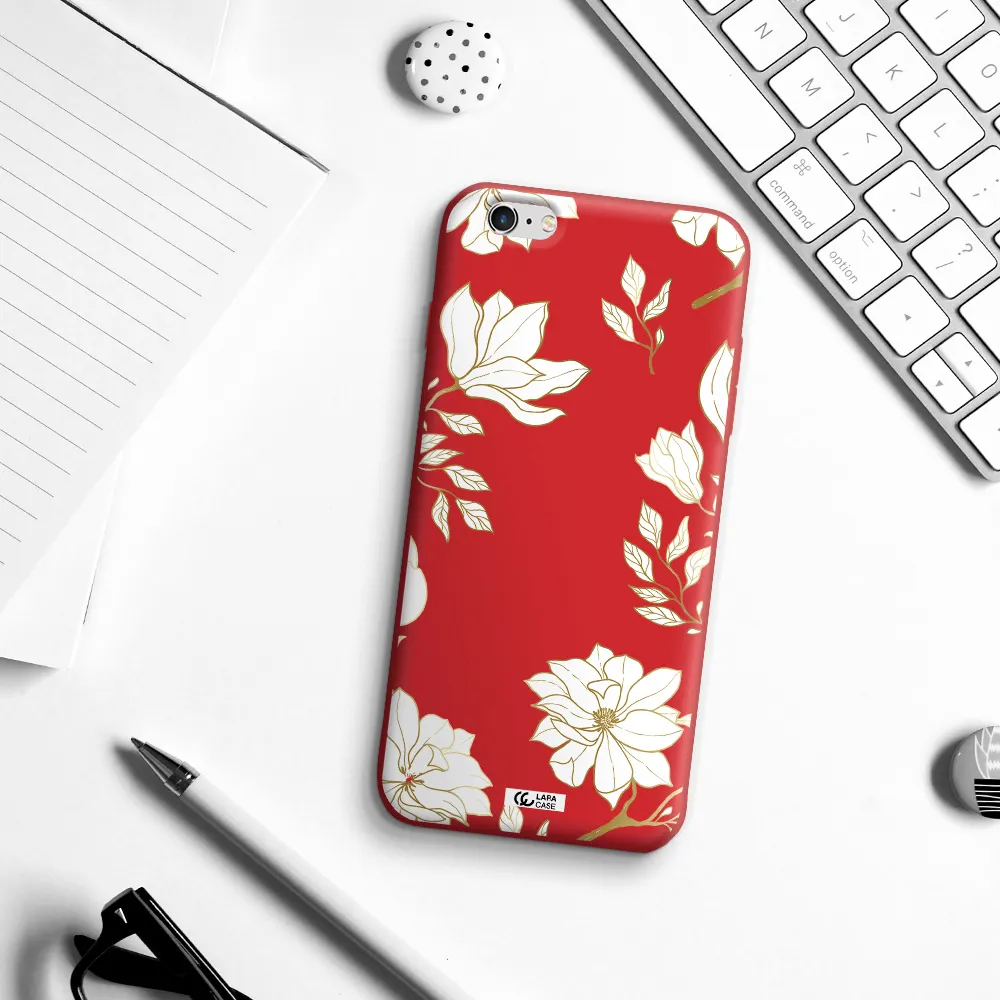Golden And White Flower Apple iPhone 6 s plus Silicone Imperial Red Case