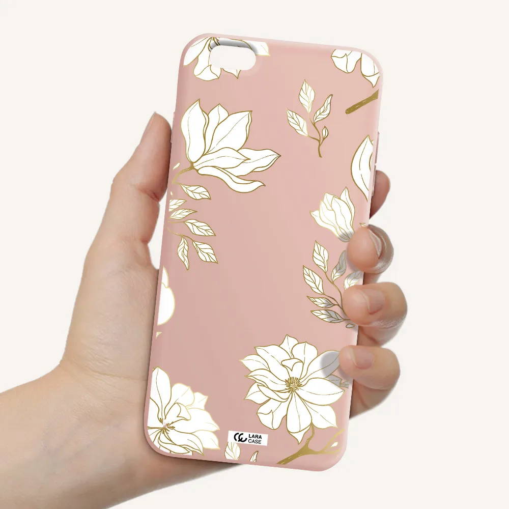 Golden And White Flower Apple iPhone 6 s plus Silicone pastel pink Case