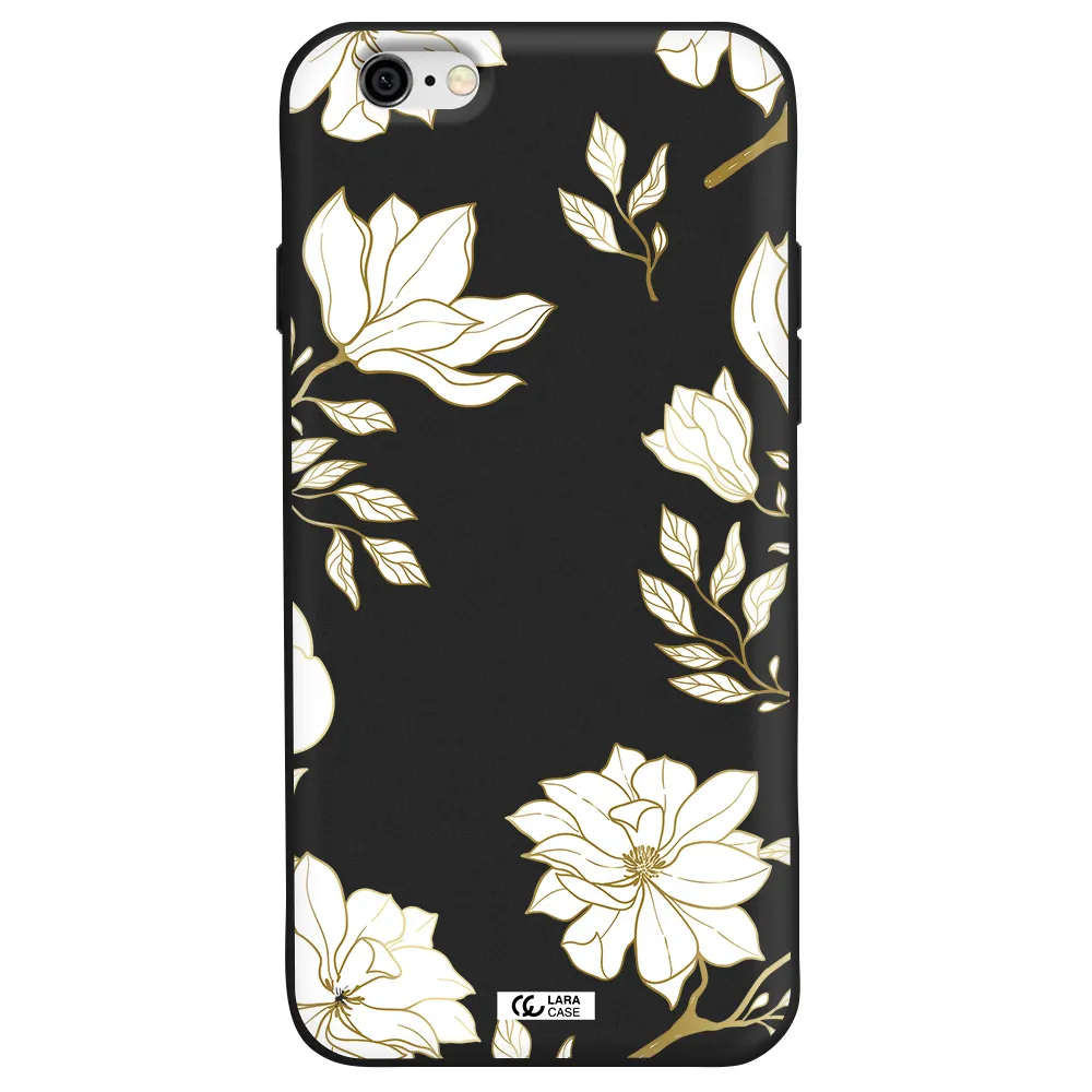 Golden And White Flower Apple iPhone 6 Silicone black Case