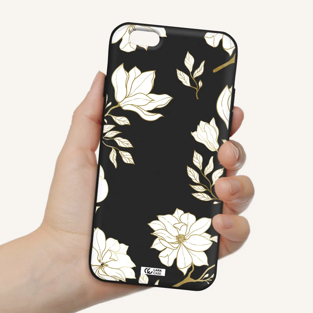 Golden And White Flower Apple iPhone 6 Silicone black Case