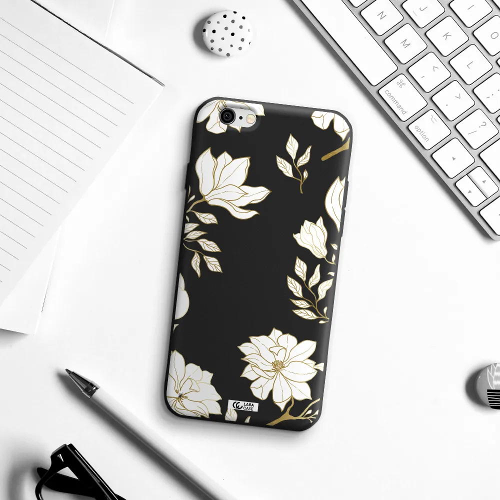 Golden And White Flower Apple iPhone 6 Silicone black Case