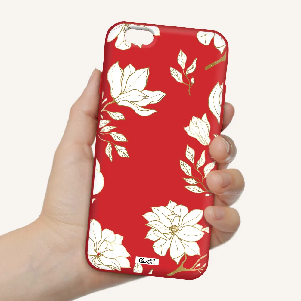 Golden And White Flower Apple iPhone 6 Silicone Imperial Red Case