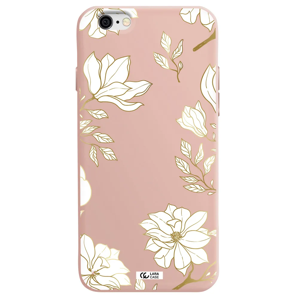Golden And White Flower Apple iPhone 6 Silicone pastel pink Case