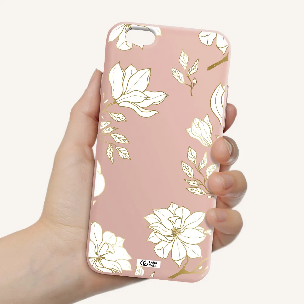 Golden And White Flower Apple iPhone 6 Silicone pastel pink Case