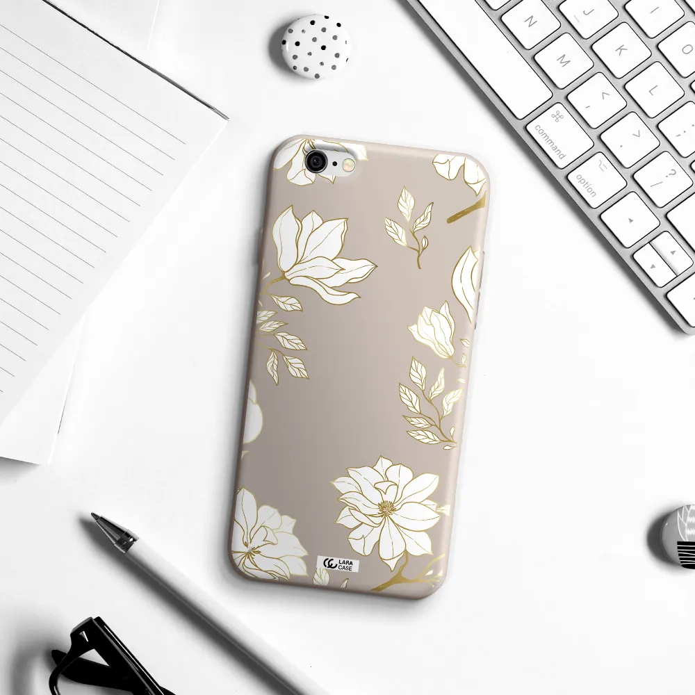 Golden And White Flower Apple iPhone 6 Silicone Stone Case