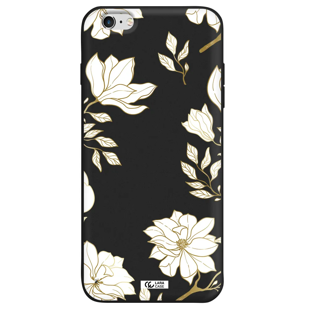 Golden And White Flower Apple iPhone 6S Silicone black Case