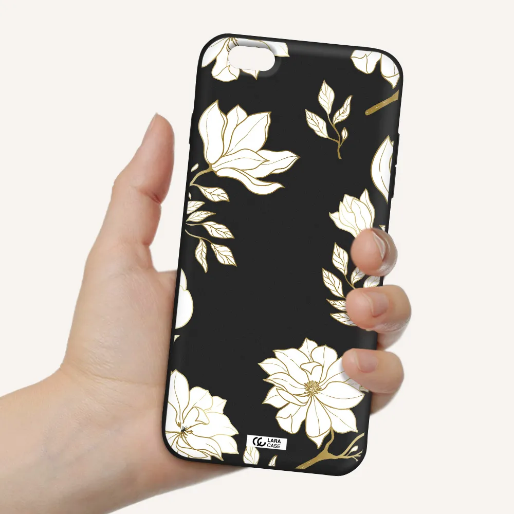 Golden And White Flower Apple iPhone 6S Silicone black Case