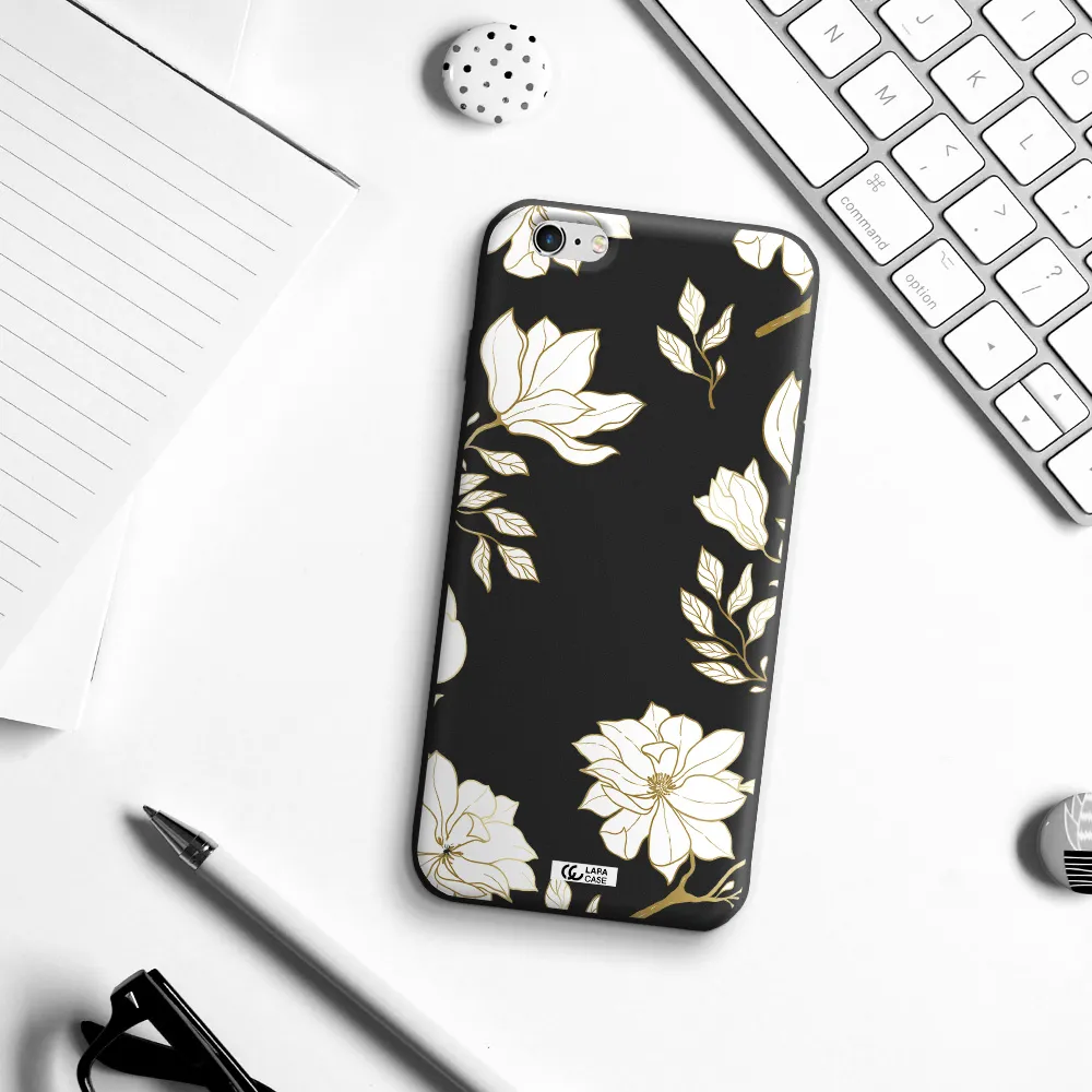 Golden And White Flower Apple iPhone 6S Silicone black Case