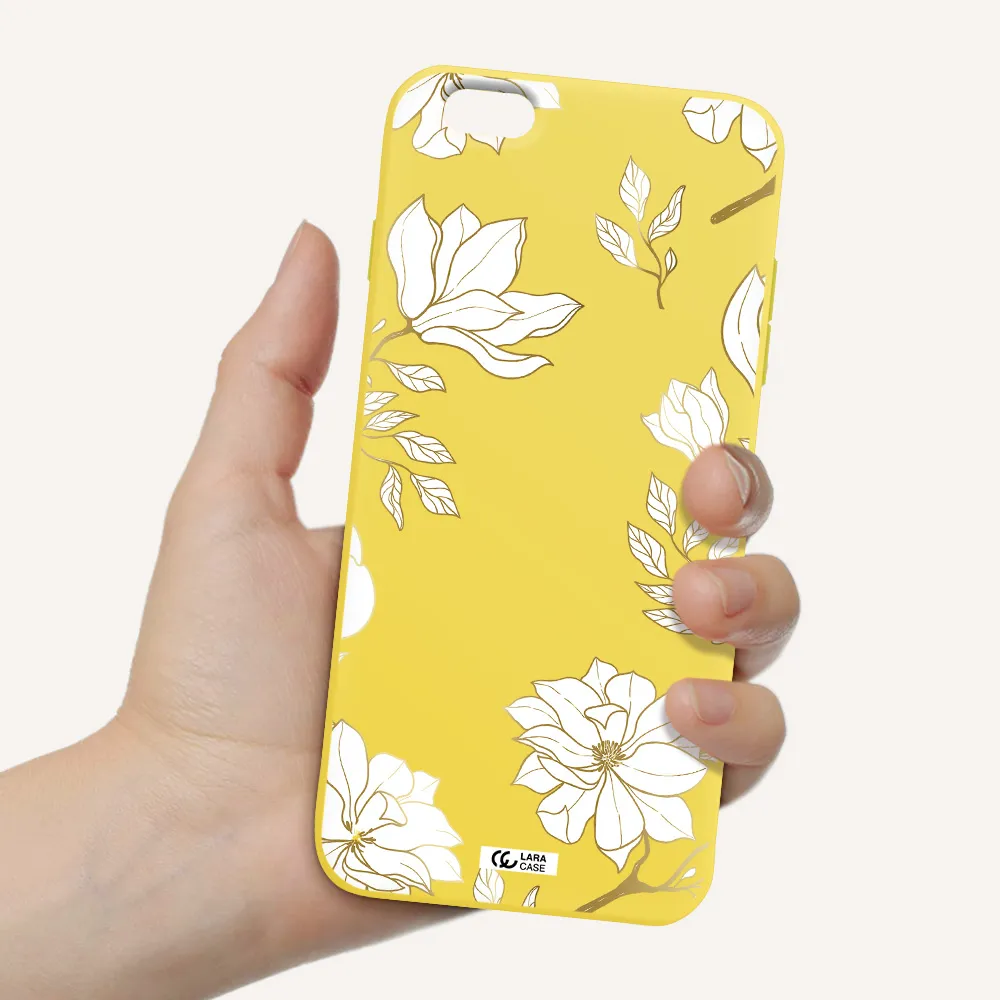 Golden And White Flower Apple iPhone 6S Silicone canary yellow Case