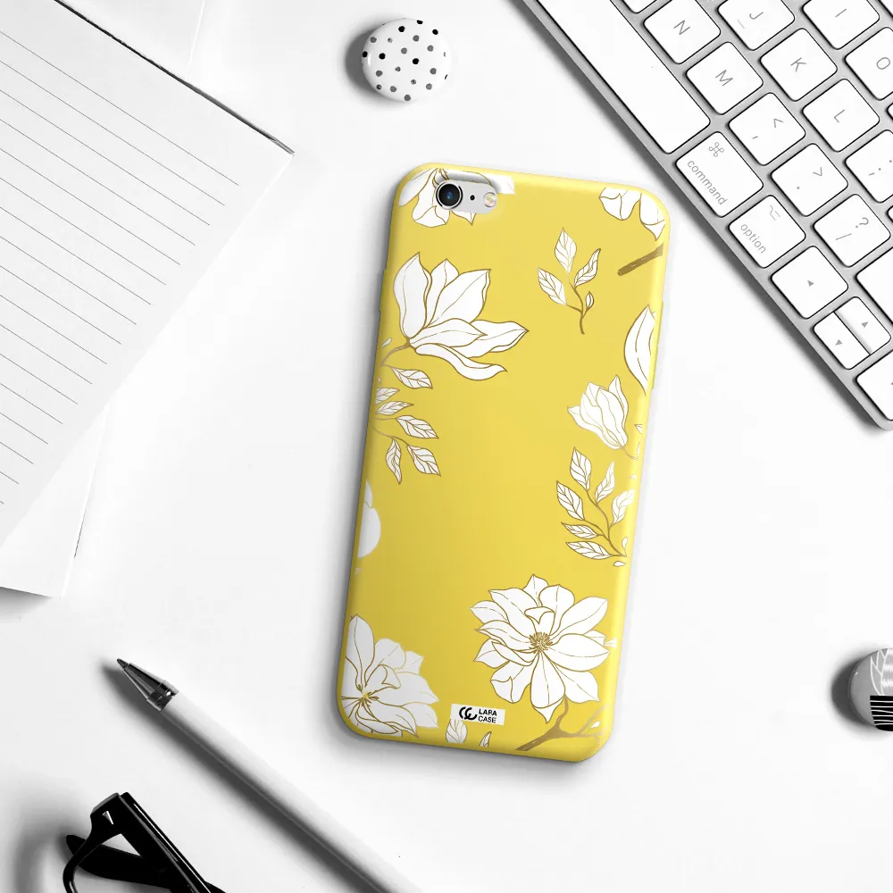 Golden And White Flower Apple iPhone 6S Silicone canary yellow Case