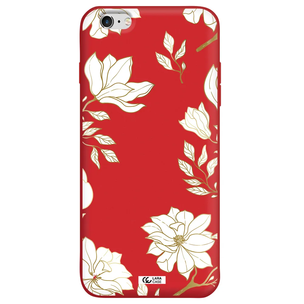 Golden And White Flower Apple iPhone 6S Silicone Imperial Red Case
