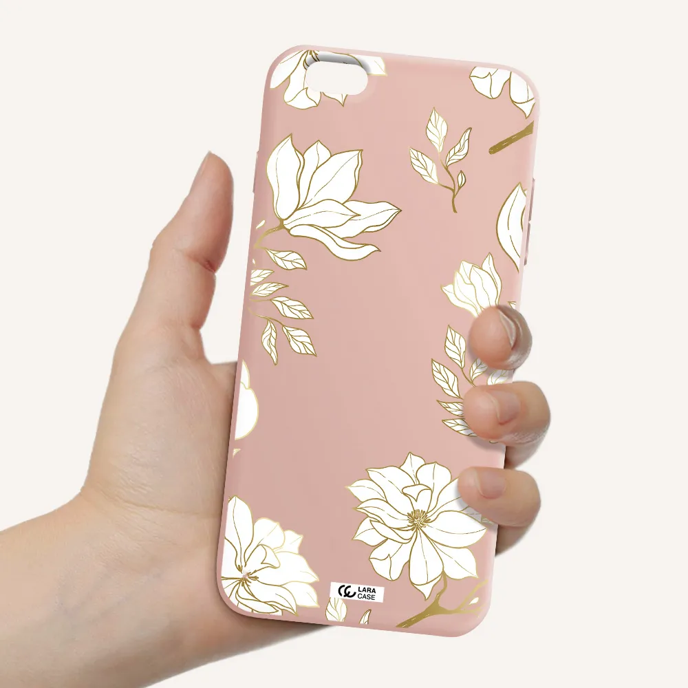 Golden And White Flower Apple iPhone 6S Silicone pastel pink Case