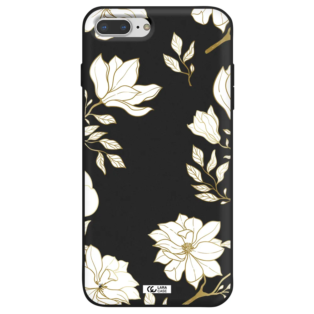 Golden And White Flower Apple iPhone 7 plus Silicone black Case