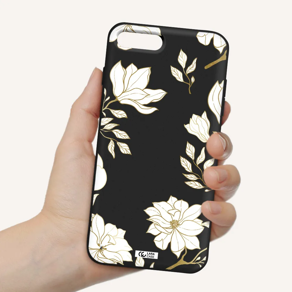 Golden And White Flower Apple iPhone 7 plus Silicone black Case