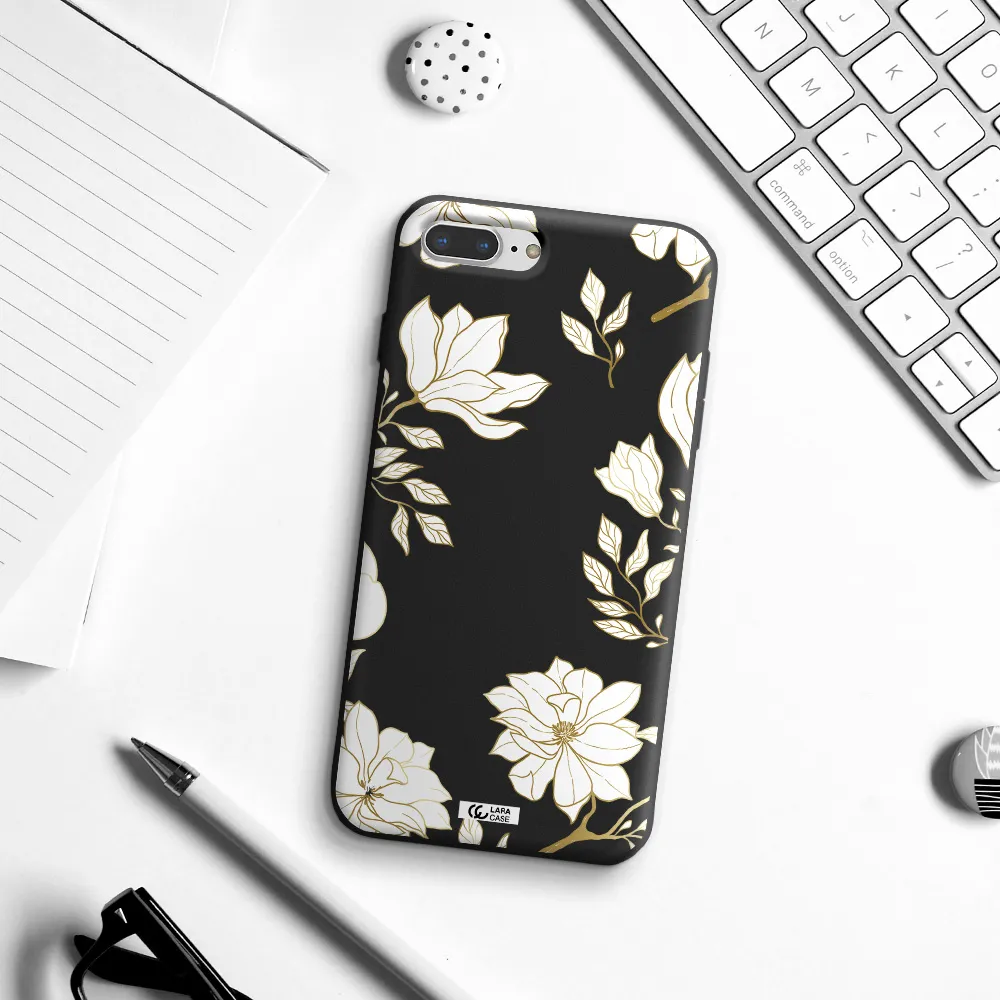 Golden And White Flower Apple iPhone 7 plus Silicone black Case