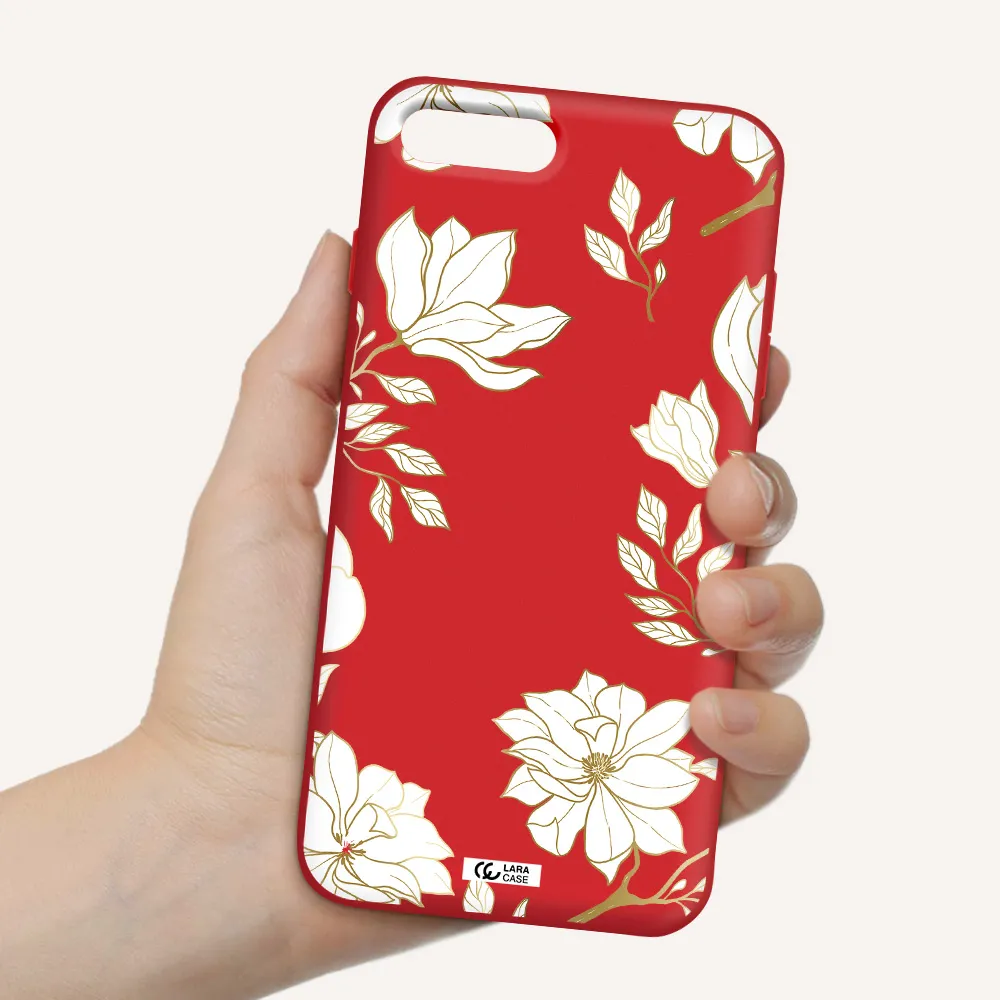 Golden And White Flower Apple iPhone 7 plus Silicone Imperial Red Case
