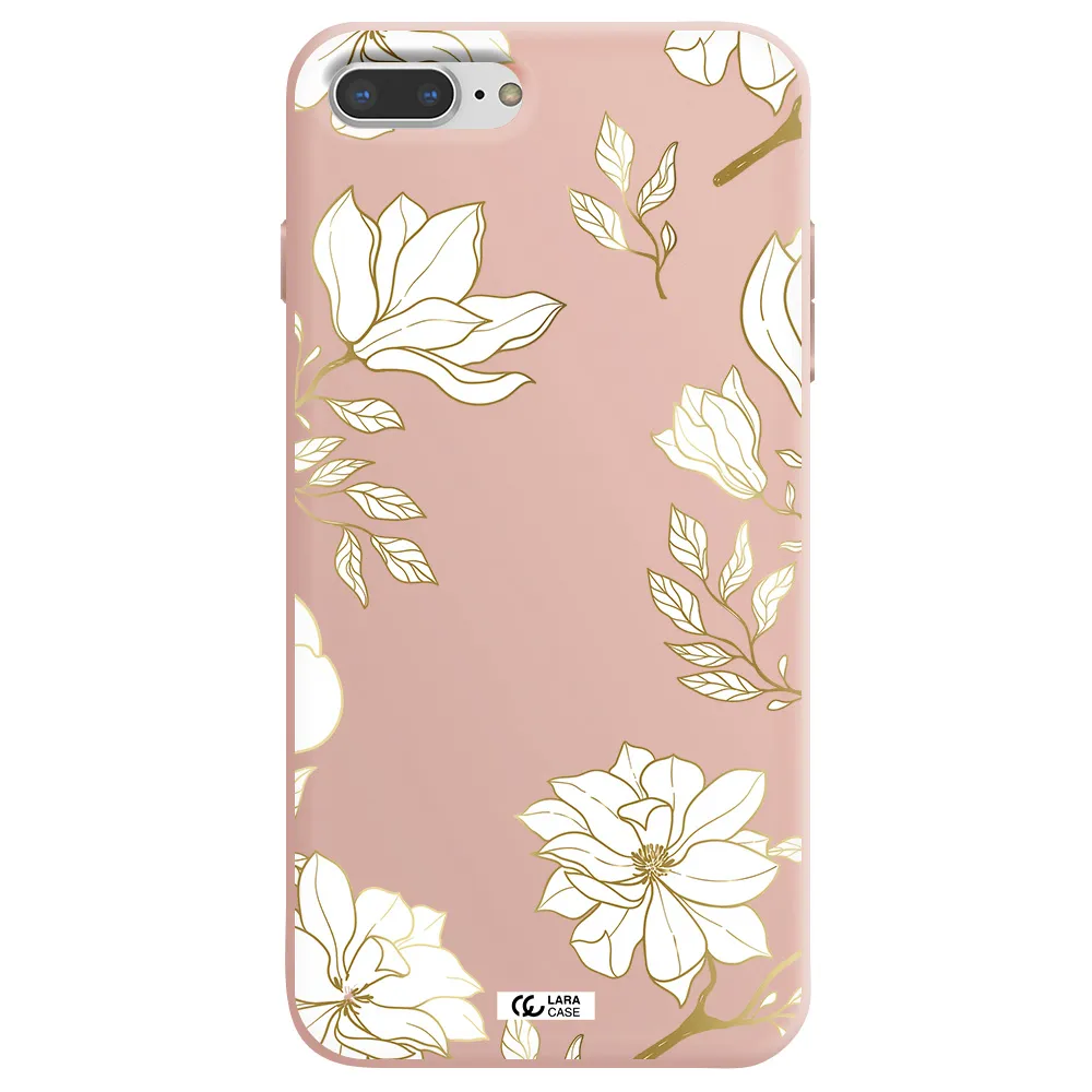 Golden And White Flower Apple iPhone 7 plus Silicone pastel pink Case