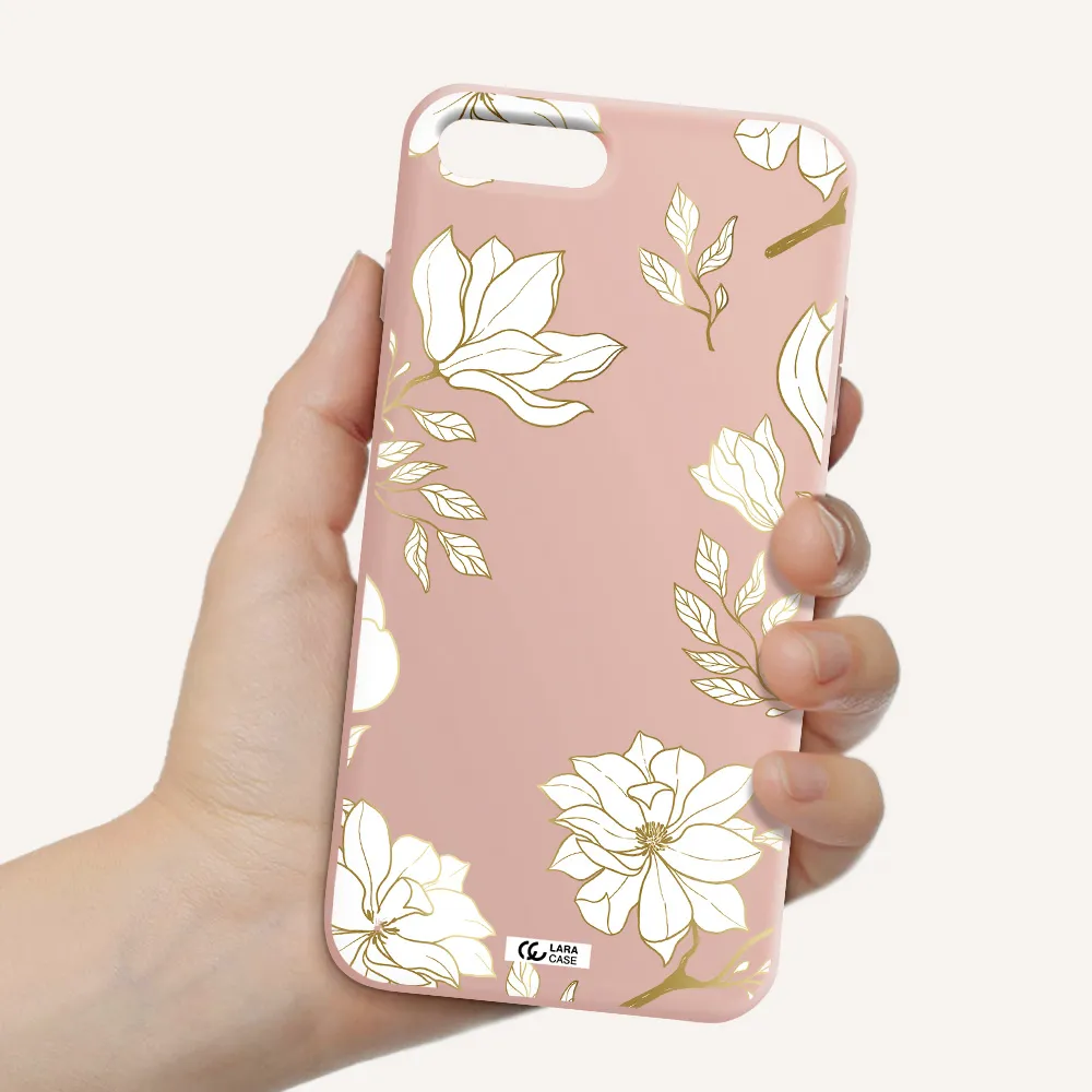 Golden And White Flower Apple iPhone 7 plus Silicone pastel pink Case