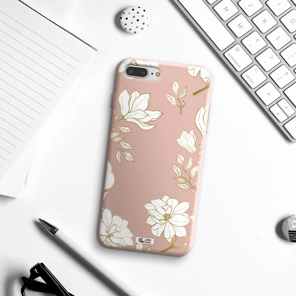 Golden And White Flower Apple iPhone 7 plus Silicone pastel pink Case