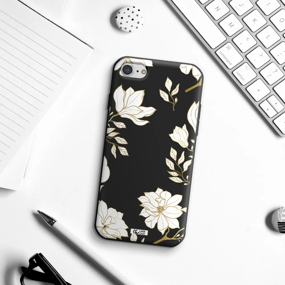 Golden And White Flower Apple iPhone 7 Silicone black Case