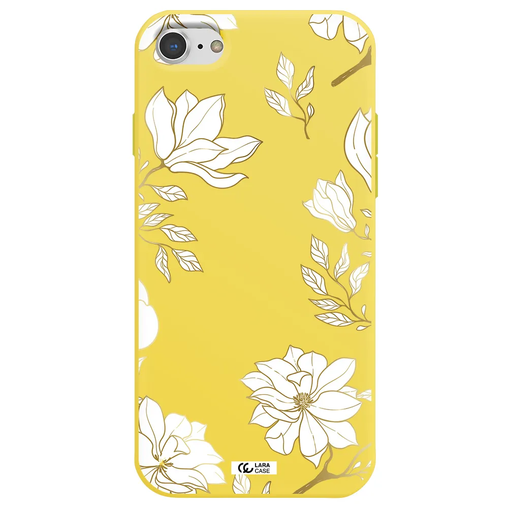 Golden And White Flower Apple iPhone 7 Silicone canary yellow Case