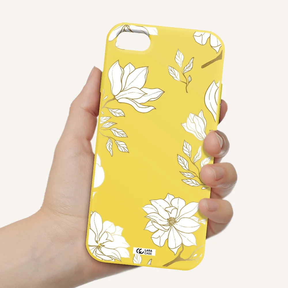 Golden And White Flower Apple iPhone 7 Silicone canary yellow Case