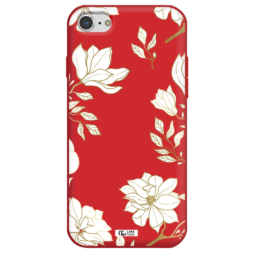 Golden And White Flower Apple iPhone 7 Silicone Imperial Red Case