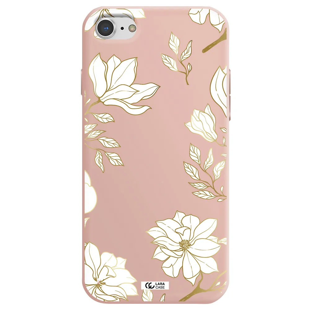 Golden And White Flower Apple iPhone 7 Silicone pastel pink Case