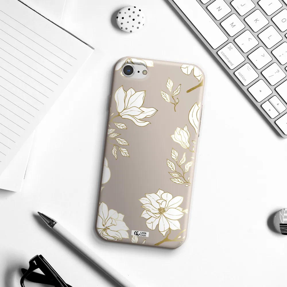 Golden And White Flower Apple iPhone 7 Silicone Stone Case