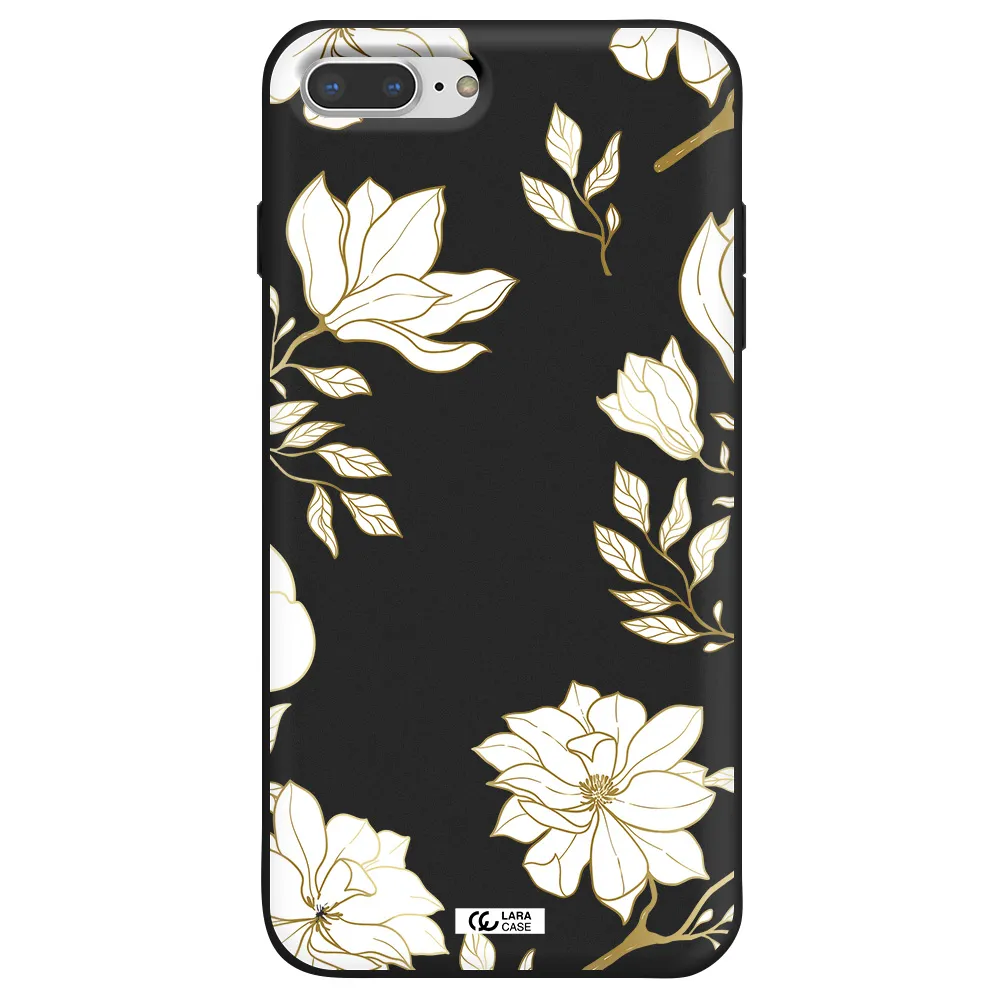 Golden And White Flower Apple iPhone 8 plus Silicone black Case