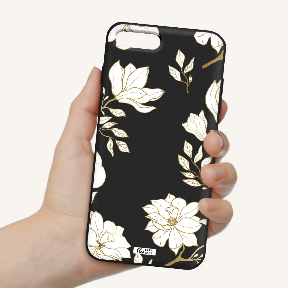 Golden And White Flower Apple iPhone 8 plus Silicone black Case