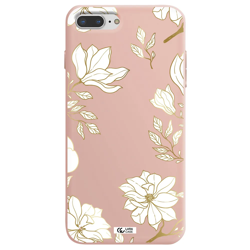 Golden And White Flower Apple iPhone 8 plus Silicone pastel pink Case