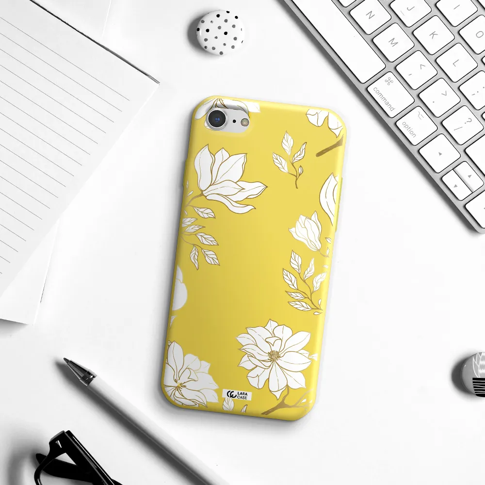 Golden And White Flower Apple iPhone 8 Silicone canary yellow Case