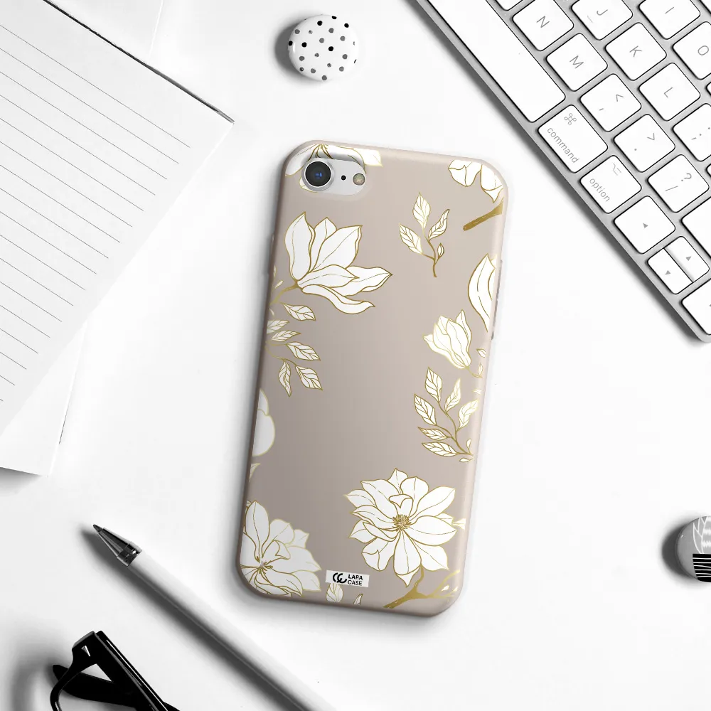 Golden And White Flower Apple iPhone 8 Silicone Stone Case