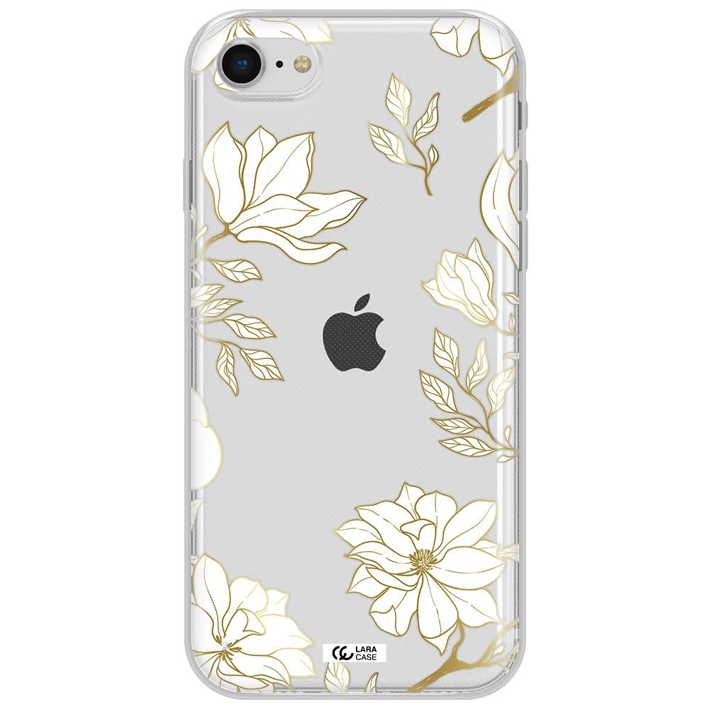 Golden And White Flower Apple Iphone Se 2020 Clear Tpu Case