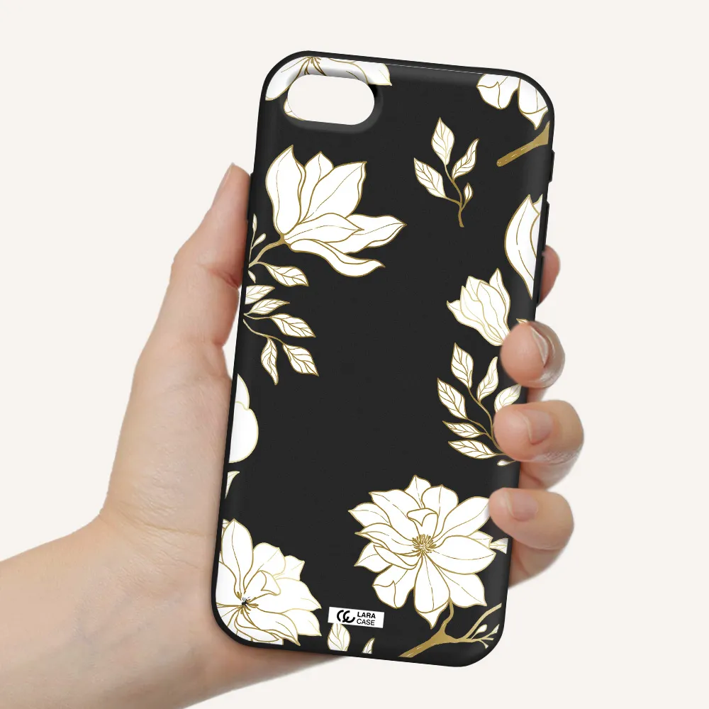 Golden And White Flower Apple iPhone se 2020 Silicone black Case