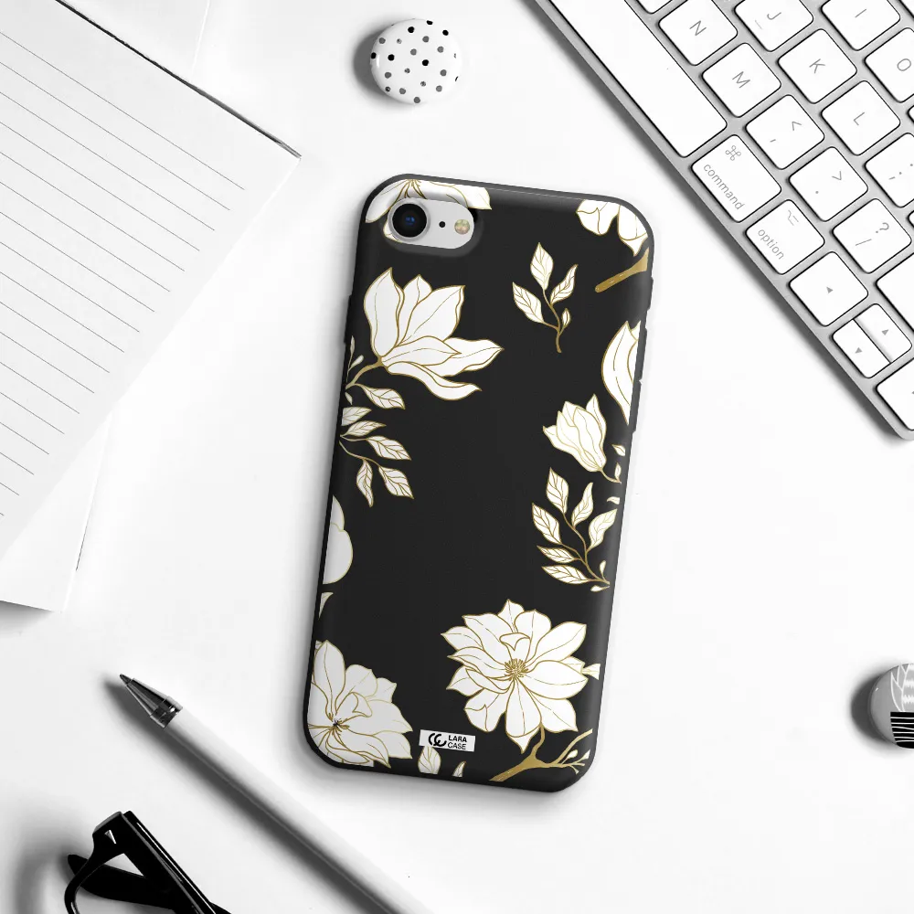 Golden And White Flower Apple iPhone se 2020 Silicone black Case