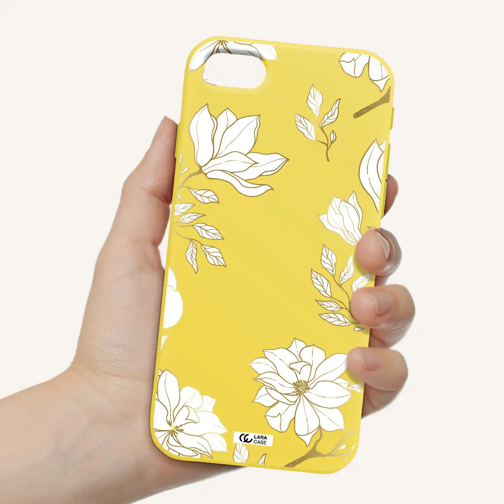 Golden And White Flower Apple iPhone se 2020 Silicone canary yellow Case
