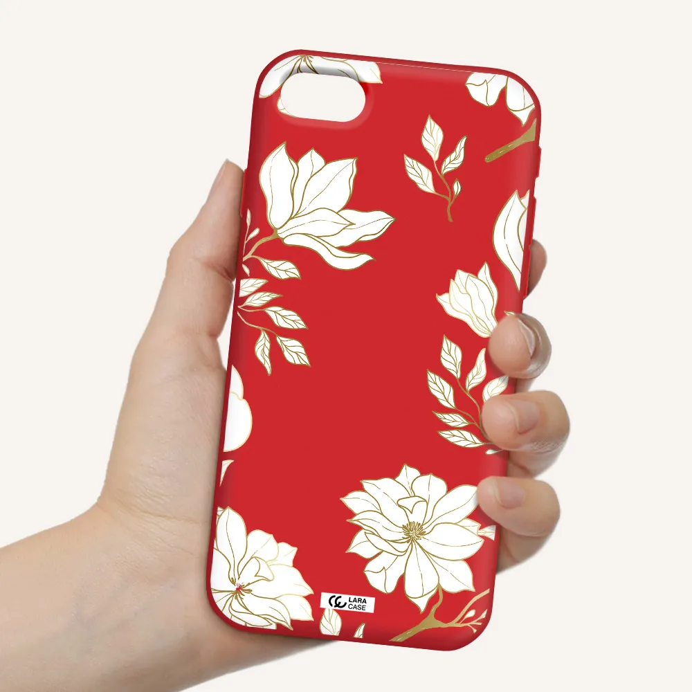 Golden And White Flower Apple iPhone se 2020 Silicone Imperial Red Case