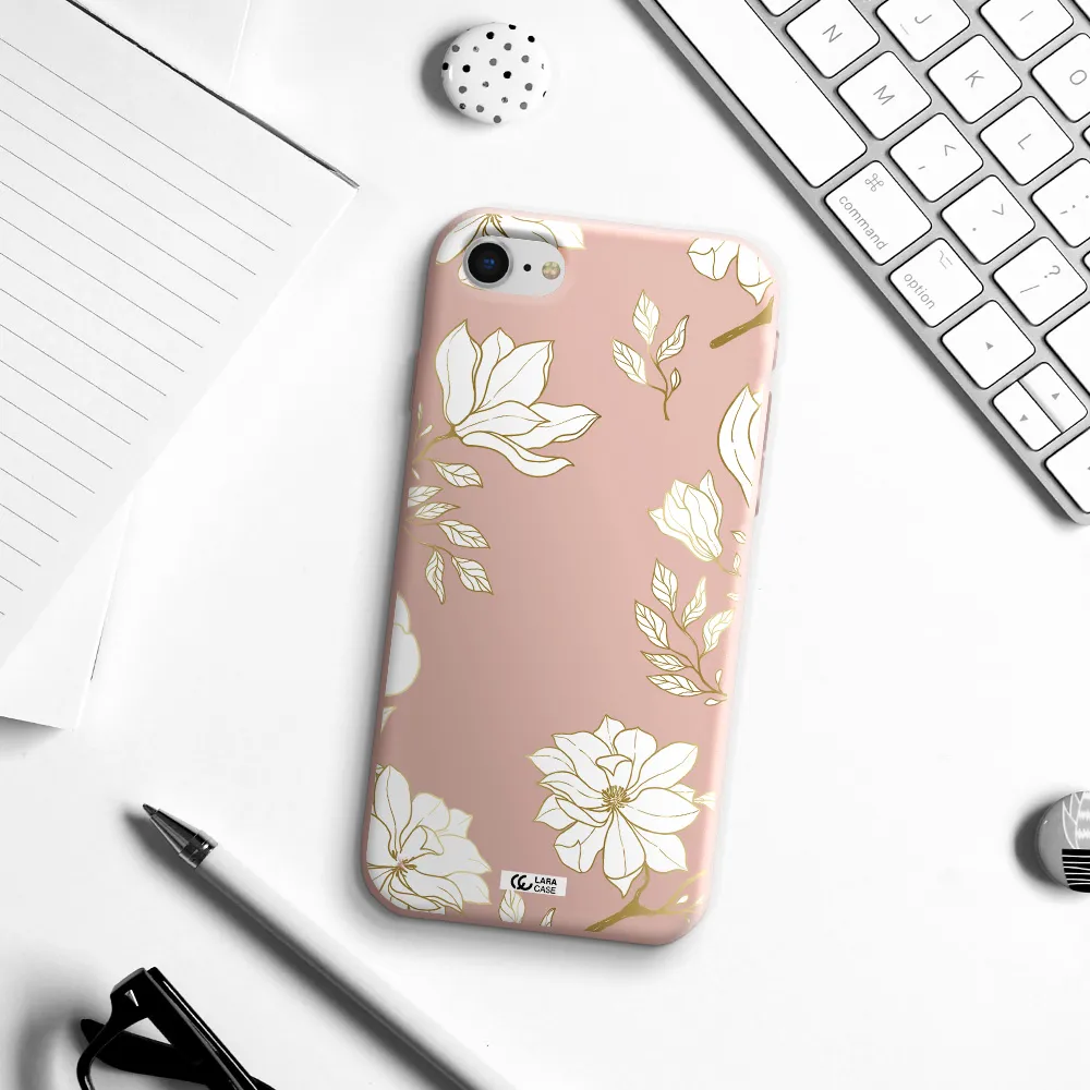 Golden And White Flower Apple iPhone se 2020 Silicone pastel pink Case