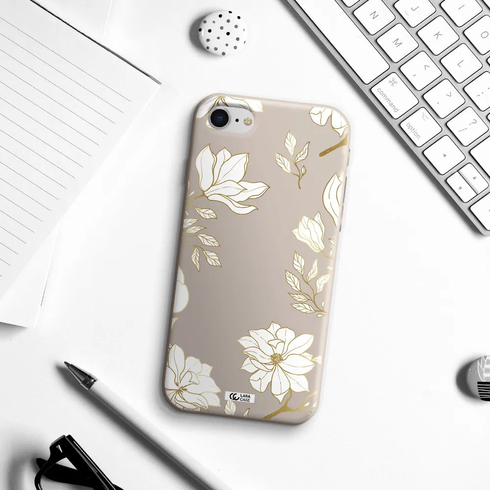 Golden And White Flower Apple iPhone se 2020 Silicone Stone Case