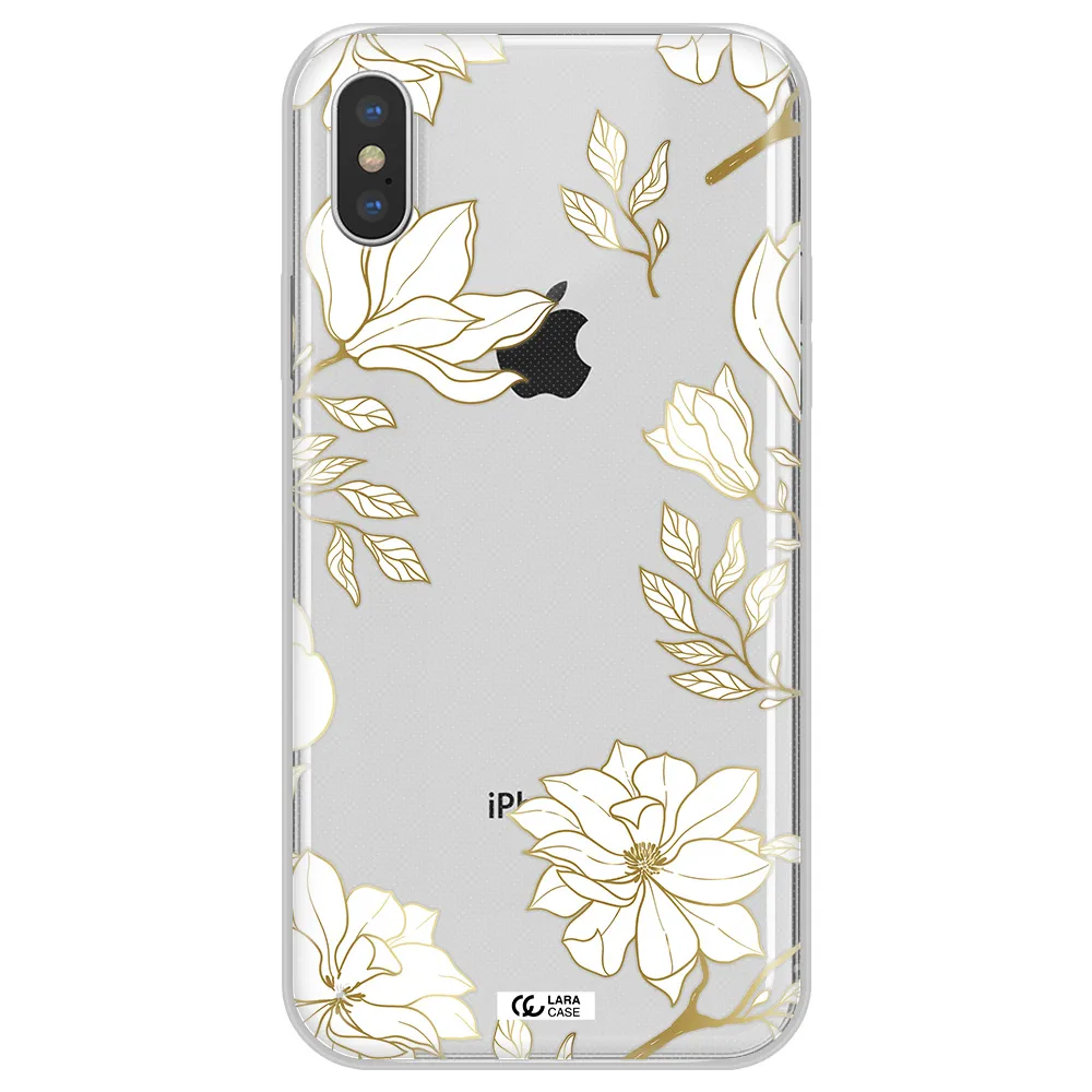 Golden And White Flower Apple iPhone X Clear TPU Case