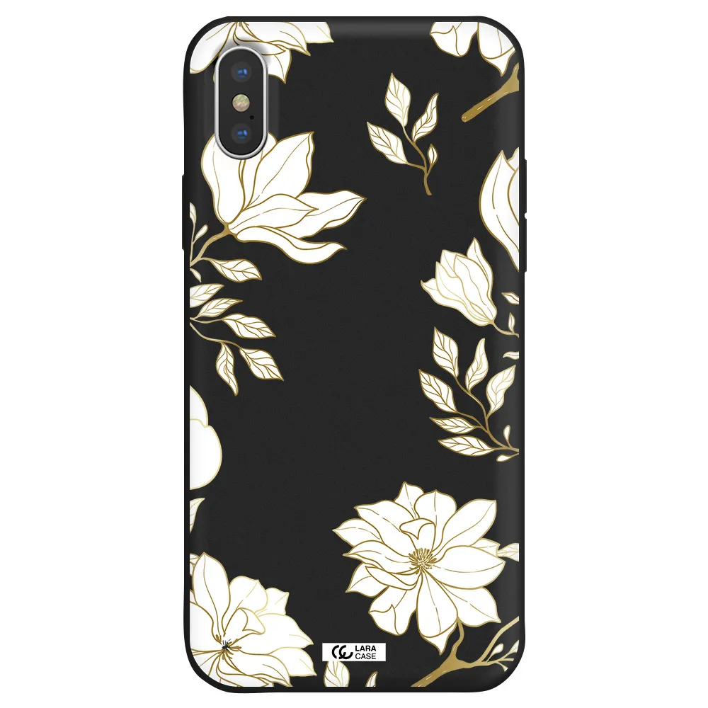 Golden And White Flower Apple iPhone X Silicone black Case