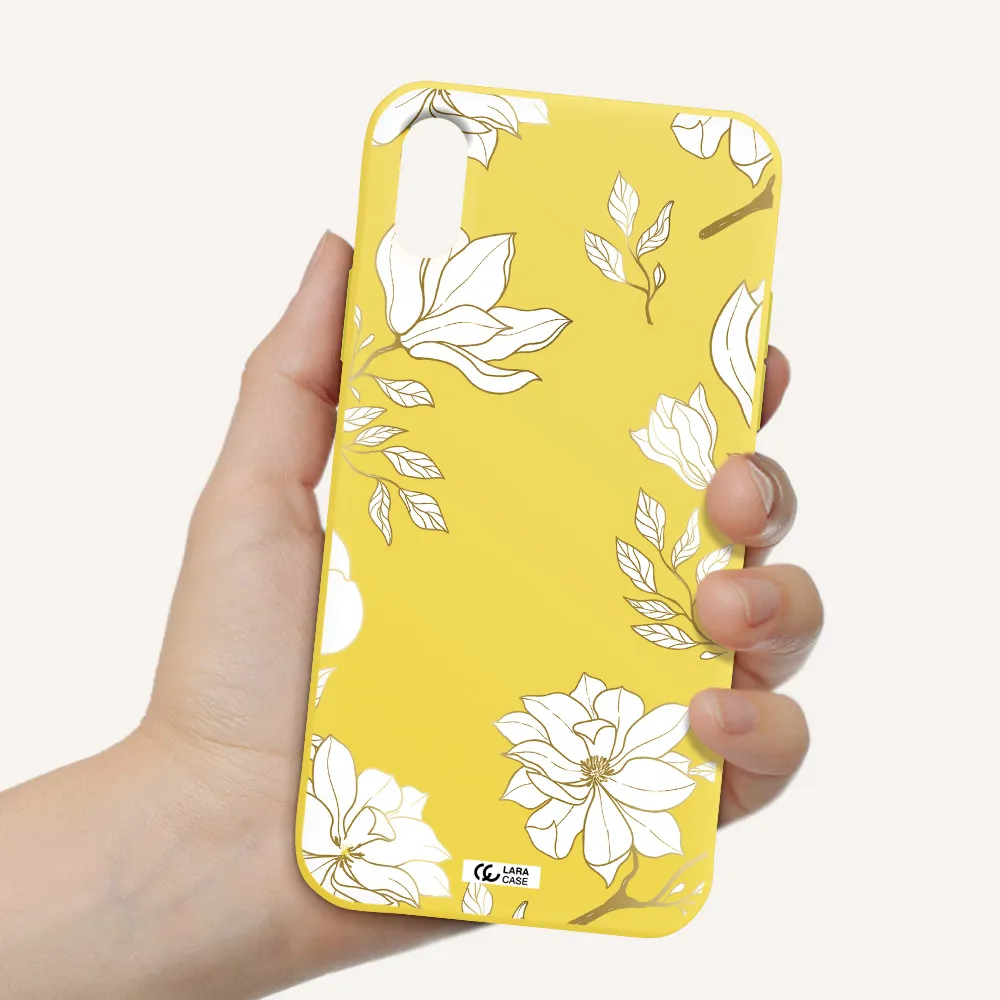 Golden And White Flower Apple iPhone X Silicone canary yellow Case