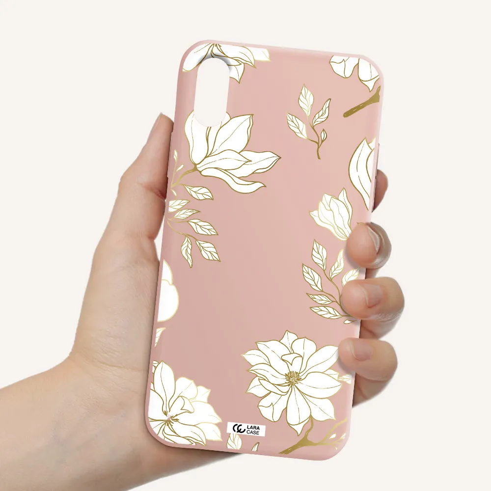 Golden And White Flower Apple iPhone X Silicone pastel pink Case