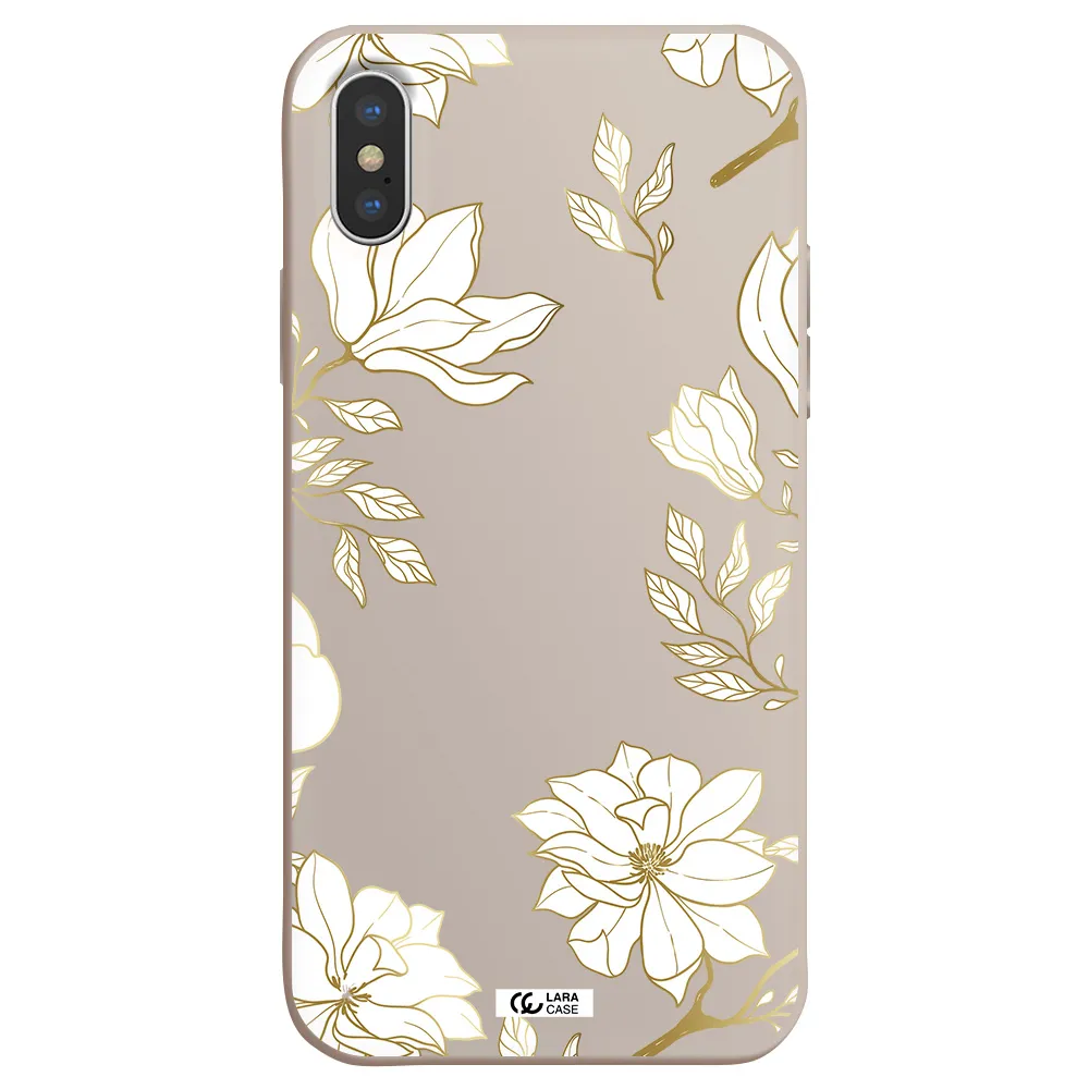 Golden And White Flower Apple iPhone X Silicone Stone Case